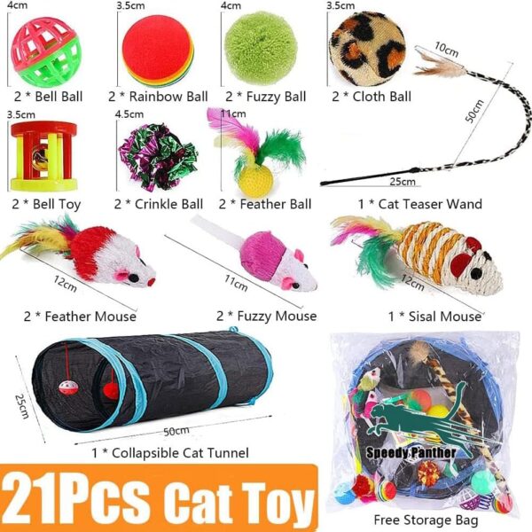 Speedy Panther 21 Stücke Katzenspielzeug Set Katzentunnel Interaktives Katzen Spielzeug für Kätzchen Federspielzeug Katzenbälle Spielzeugmäuse für Katzen