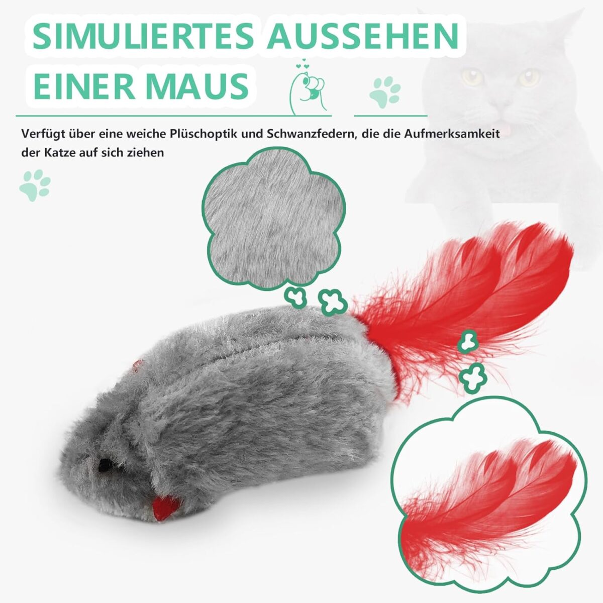 FYNIGO 2 Stück Katzenspielzeug Selbstbeschäftigung Hängende Türrahmen Elastische Maus mit Quietschgeräusch, Keine Batterien erforderlich, interaktives Katzenspielzeug Maus mit Federschwanz