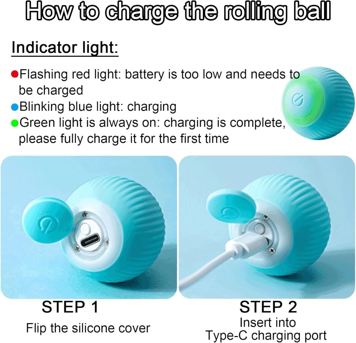 ILantule Katzenspielzeug Elektrisch Katzenball,360 Grad Rollbal Interaktives Katzenspielzeug USB Wiederaufladbarer Elektrische Katzenbälle für Katzen/Hund