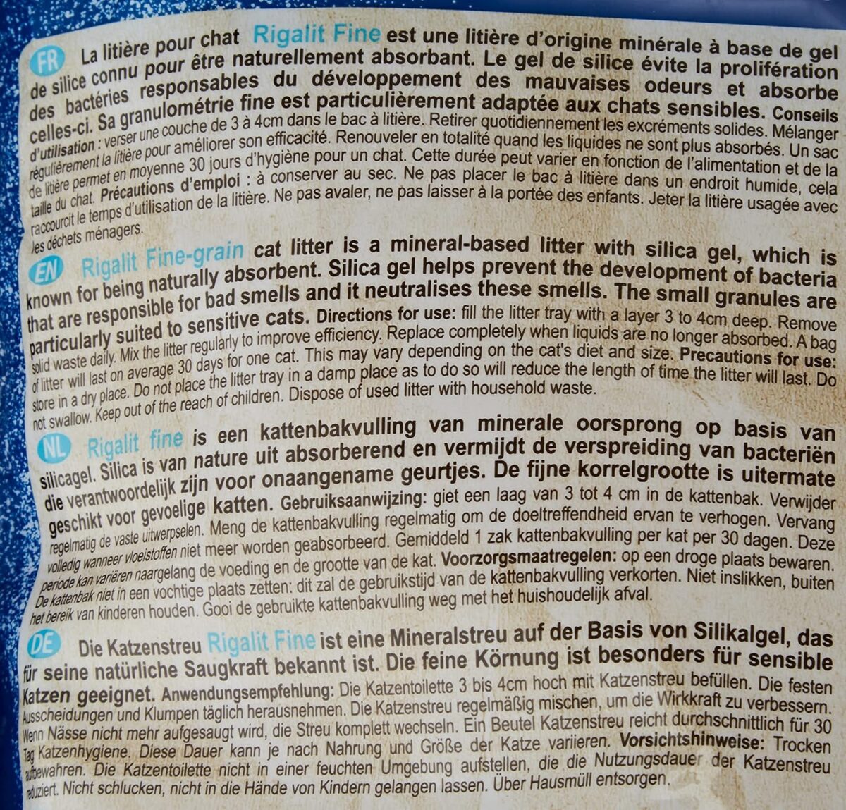 Riga - Rigalit Feinkörnig - Hyperabsorbierendes Katzenstreu Mineralischen Ursprungs - Silica-Gel - Feine Körnung - Geruchsabsorbierend - Bakterienhemmend 1.6 kg (2er Pack)