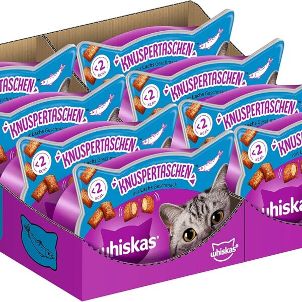 Whiskas Knuspertaschen Katzensnack mit Lachsgeschmack, 8x60g (8 Packungen) - unterschiedliche Produktverpackungen erhältlich