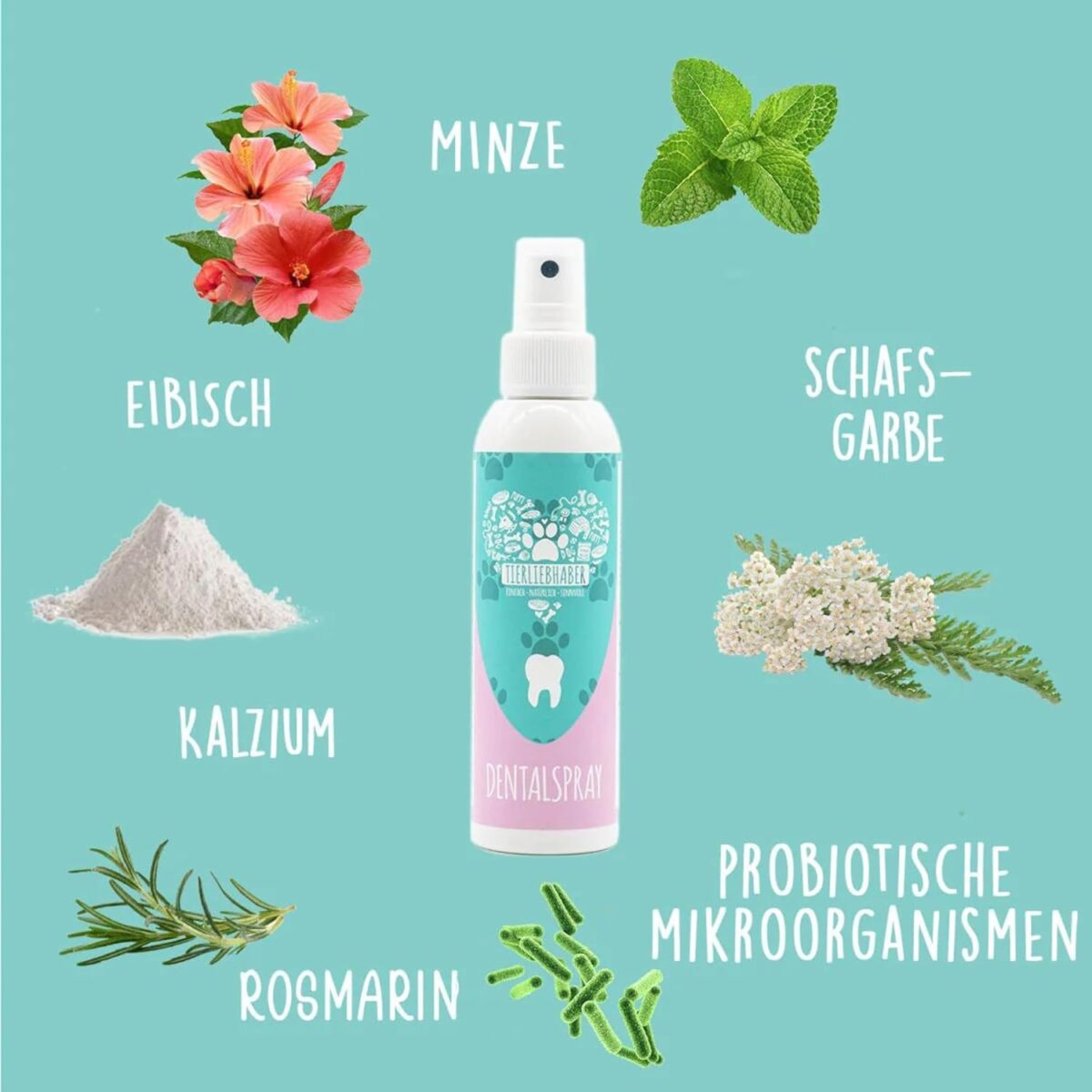 TIERLIEBHABER – Dentalspray für Hunde & Katzen entfernt Zahnbelag 100% natürlich & sorgt für einen frischen Atem – Zahnpﬂege Spray beugt Zahnstein vor – Zahnreinigung ohne Bürste (150 ml)