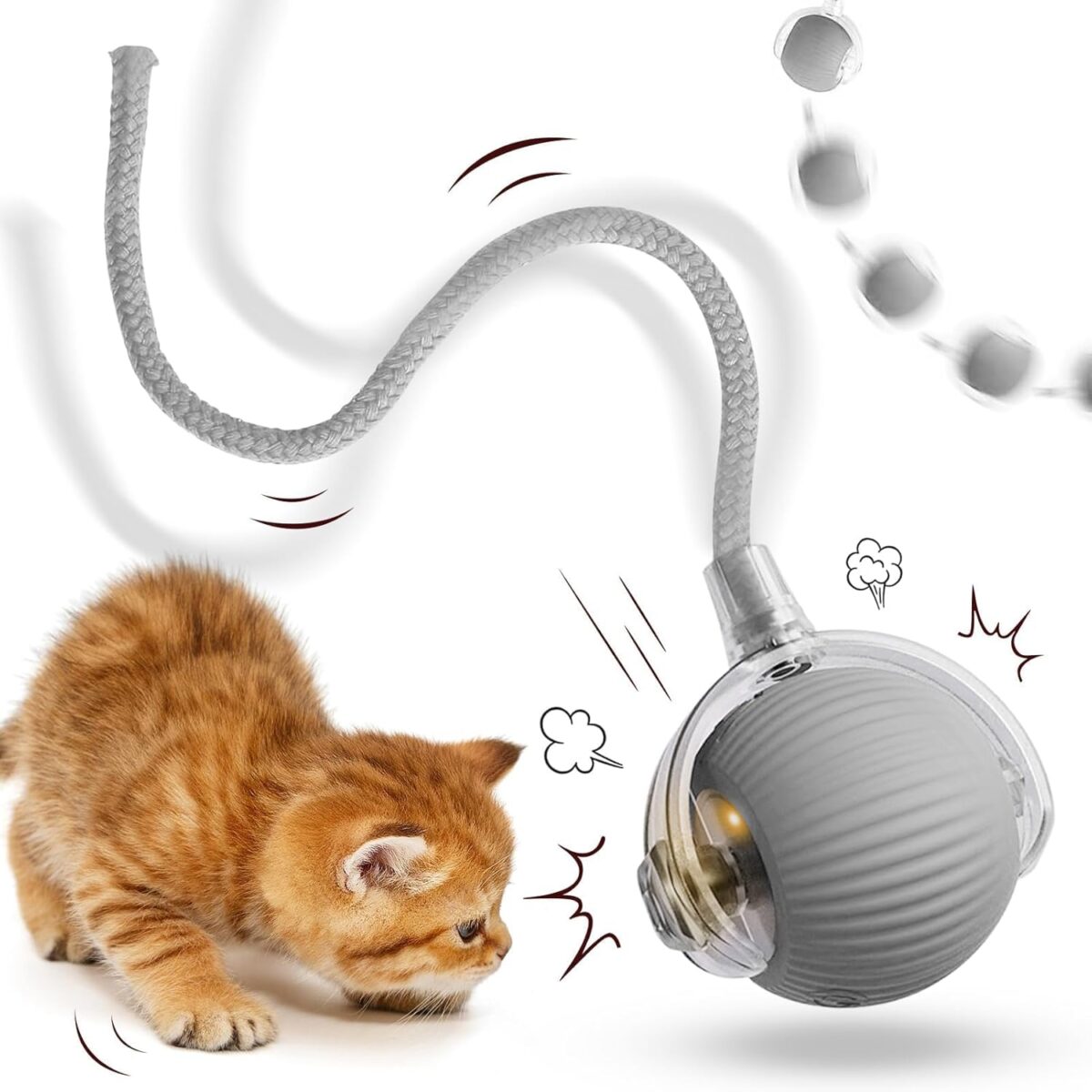 JIASHA Interaktives Katzenspielzeug Katzenball,Katzenspielzeug Elektrisch Katzenball,Katzenball Elektrisch,Interaktives Katzenball Spielzeug,mit LED Licht,mit Seil, USB Wiederaufladbarer (B)