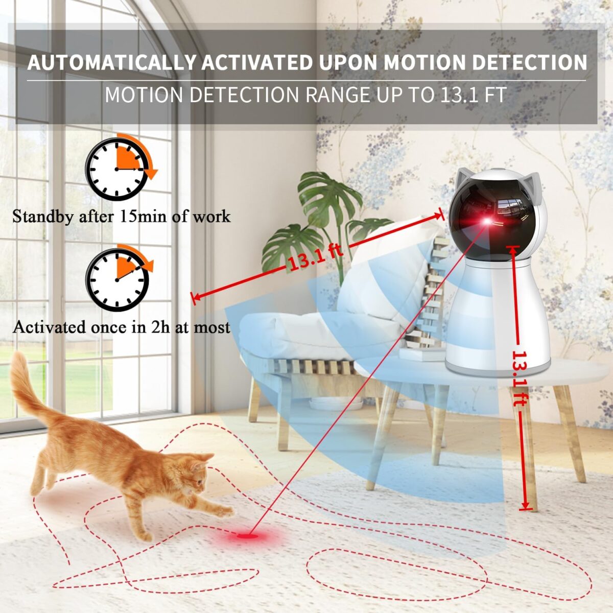 Petiepaw Kattelegetøj, med ægte tilfældig bane, bevægelsesaktiveret genopladelig automatisk kat laserlegetøj, interaktivt kattelegetøj til katte/killinger/hunde