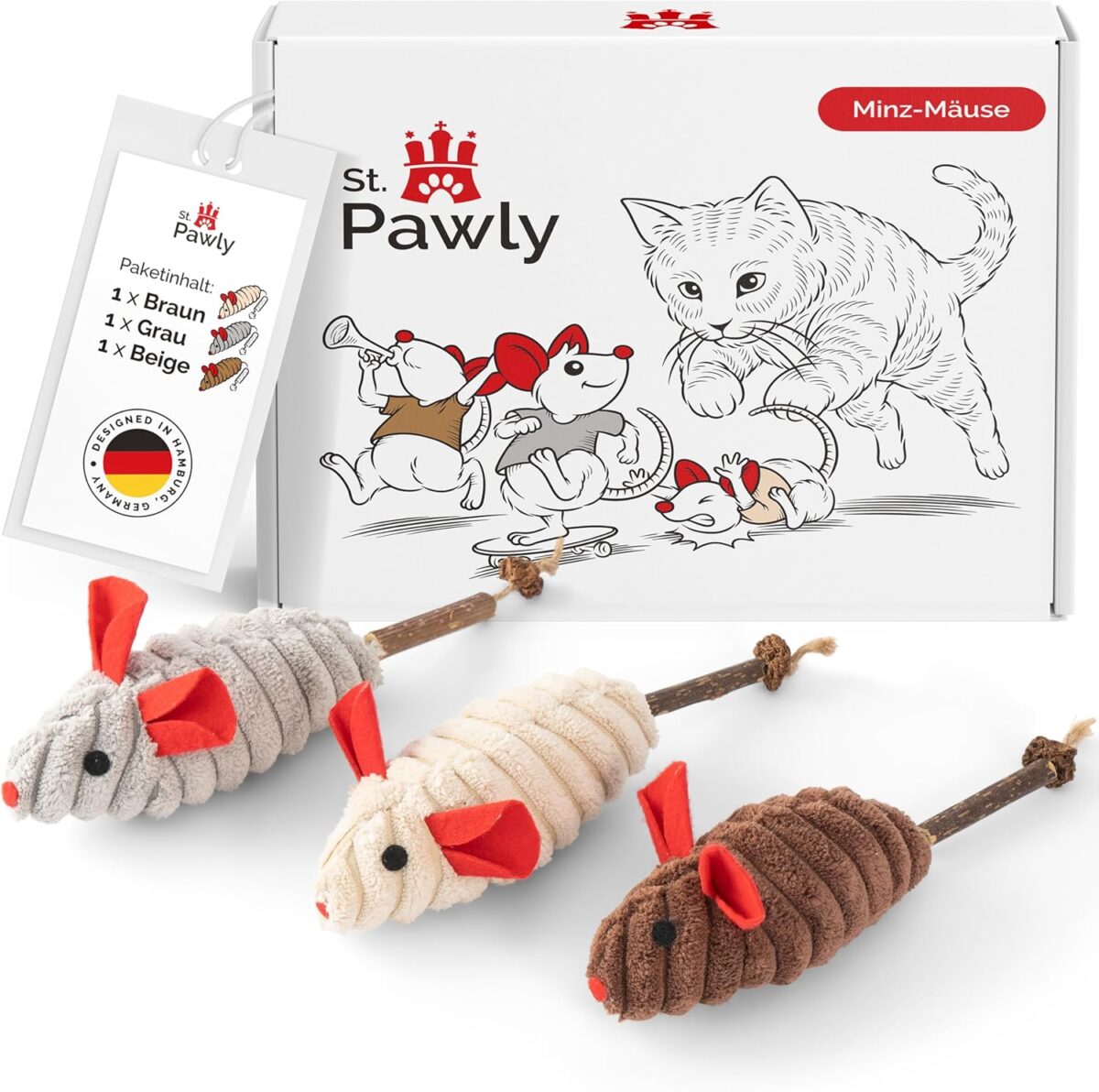 ST.PAWLY® Mint muis - katten speeltje - katten speeltje - katten speeltje zelfstandig - speelgoed muis voor katten, kattenkruid - matatabi stick - katten speeltje natuur
