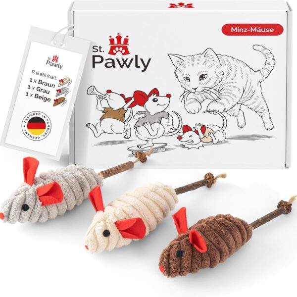 ST.PAWLY® Mint muis - katten speeltje - katten speeltje - katten speeltje zelfstandig - speelgoed muis voor katten, kattenkruid - matatabi stick - katten speeltje natuur